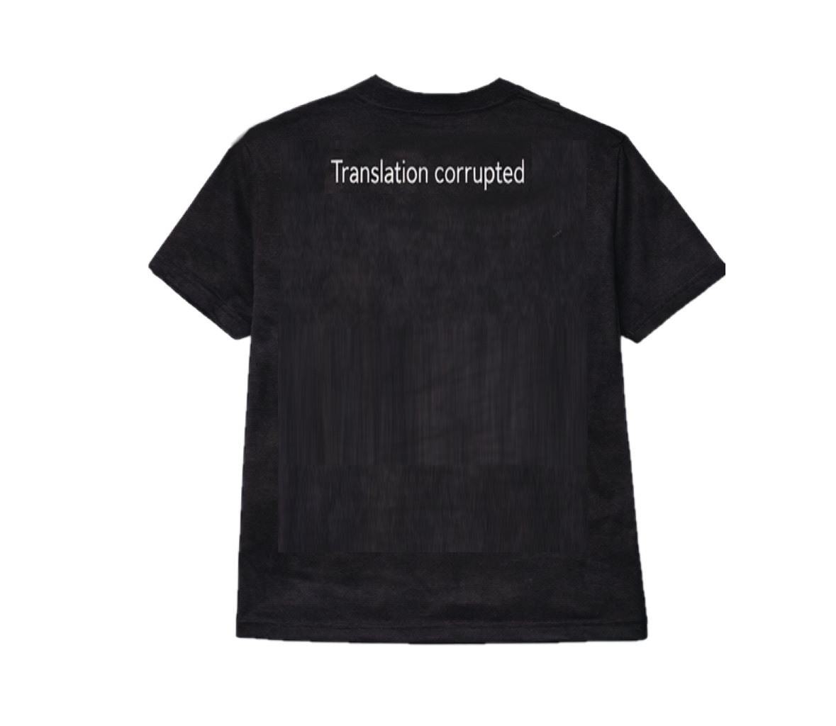 Black t-shirt with 'Translation corrupted' text on a white background